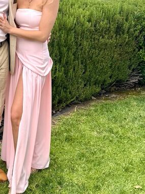 Strapless Blush Pink Maxi Dress with High Slit BabyBoo Fashion